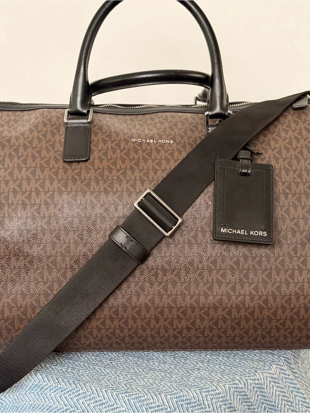 Michael Kors Brown and Black Monogram Duffel Bag